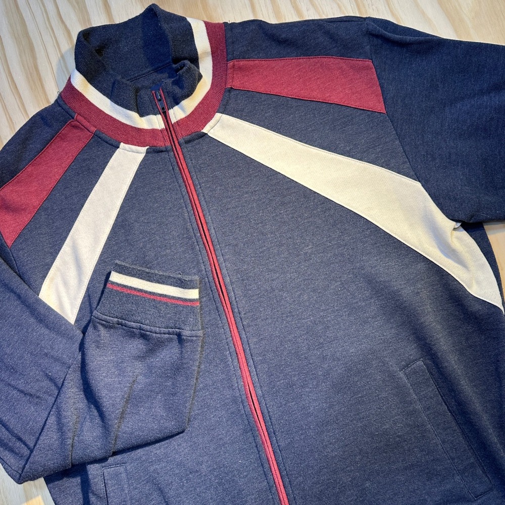 John Blair Men's Vintage Colorblock Full Zip Track Jacket Navy Size L